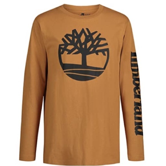 Timberland LG 14/16 Brown Long Sleeve Logo TShirt Cotton Casual Crew Neck shirt - Picture 2 of 16